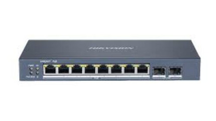 Comprar DS-3E1510P-SI Switch PoE de 8 puertos de cobre 10/100/1000 (8 puertos PoE+ at/af extendido 300m) + 2 SFP Gigabit. PoE 110W máx (30W x puerto). Gestionable web.