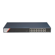 HIKVISION BASIC DS-3E1520HP-SI-16P2T Switch PoE de 16 puertos de cobre 10/100/1000 + 2 RJ45 Gigabit + 2 SFP Gigabit. PoE 230W má