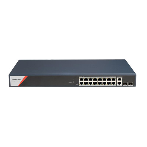HIKVISION BASIC DS-3E1520HP-SI-16P2T Switch PoE de 16 puertos de cobre 10/100/1000 + 2 RJ45 Gigabit + 2 SFP Gigabit. PoE 230W má