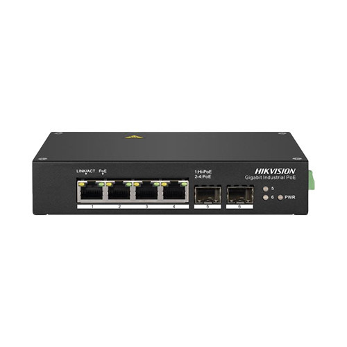 HIKVISION BASIC DS-3T0506HP_NOPWUNIT Switch industrial 4 puertos PoE+ (HiPoE) cobre Gb + 2 FO Gb SFP. Hi-PoE 60W(1), PoE+ 30W(2-