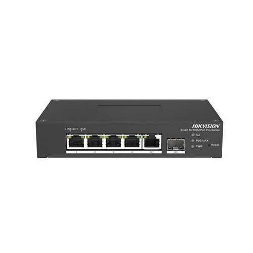 HIKVISION BASIC DS-3T1306P-SI-HS Switch 4puertos PoE 10/100 Mbps, 1 x 1 Gigabit RJ45, 1 x 1 fibra óptica.