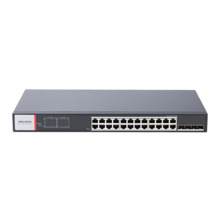 HIKVISION BASIC DS-3T1528HP-SI-24P4F Switch industrial de 24 puertos PoE+ 10/100/1000 Mbps + 4 FO Gigabit, HiPoE 90W: 1-4, PoE+