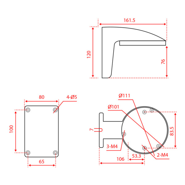 HIKVISION DS-1258ZJ Soporte de pared - Para cámaras domo - 120 (Al) x 111 (An) x 161 (Fo) - Carga máxima 1 Kg - ABS+PC / Color b (3)