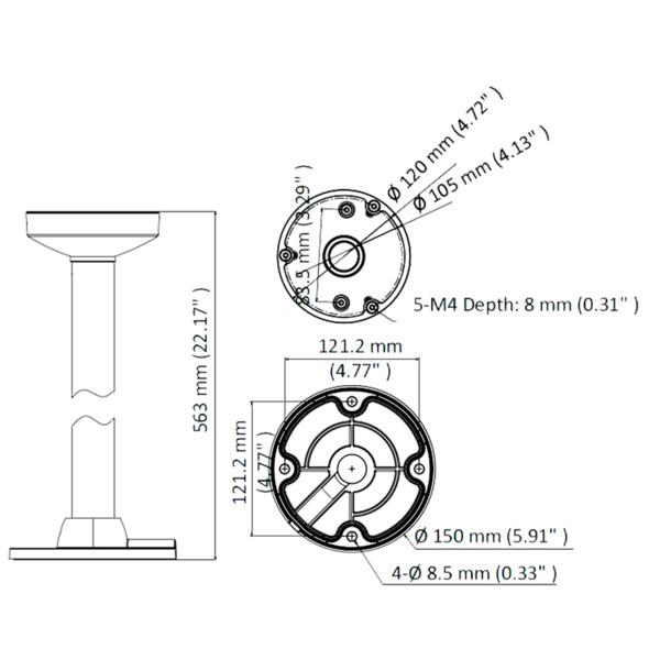 HIKVISION DS-1271ZJ-120-BLACK Soporte techo - Altura 573 mm x 150 (Ø) mm - Apto para uso en exterior - Color negro - Fabricado e (1)