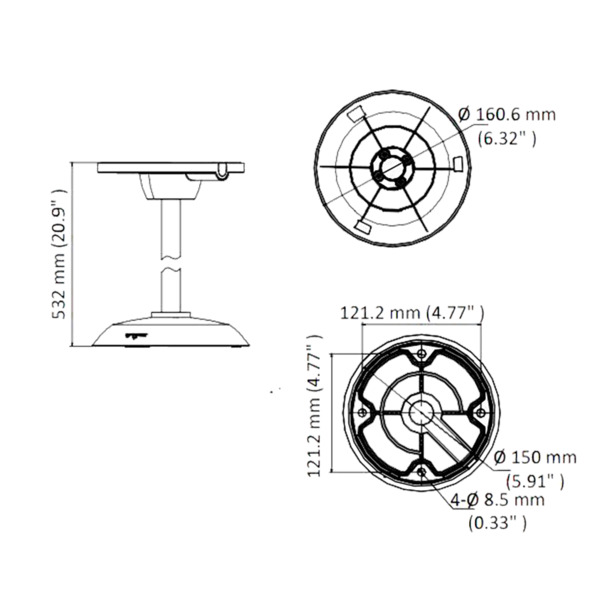 HIKVISION DS-1271ZJ-PT10 Soporte techo - Altura 532 mm - Apto para uso en exterior - Color blanco - Fabricado en aluminio - Pasa (1)