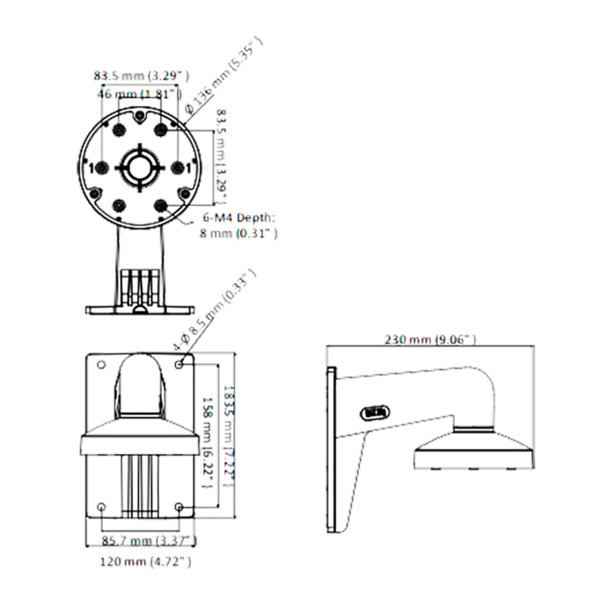 HIKVISION DS-1273ZJ-135-BLACK Soporte de pared - Caja de conexiones - Apto para uso en exterior - Color negro - Pasador de cable (1)