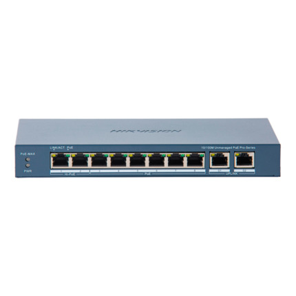 Comprar HIKVISION DS-3E0310HP-E(C) Switch PoE Hikvision - 8 puertos 10/100 Mbps PoE + 2 Gigabit RJ45 - 2 Puerto PoE++ 802.3bt - Hasta 110W de Potencia PoE Total - Instalación en pared o sobremesa - PoE Watchdog &amp; Port Isolation