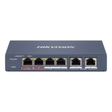 HIKVISION DS-3E1106HP-EI Hikvision HiPoE Switch Gestionable - 4 puertos PoE 802.3af/at + 2 Uplink RJ45 - 4 RJ45 10/100Mbps + 2 R