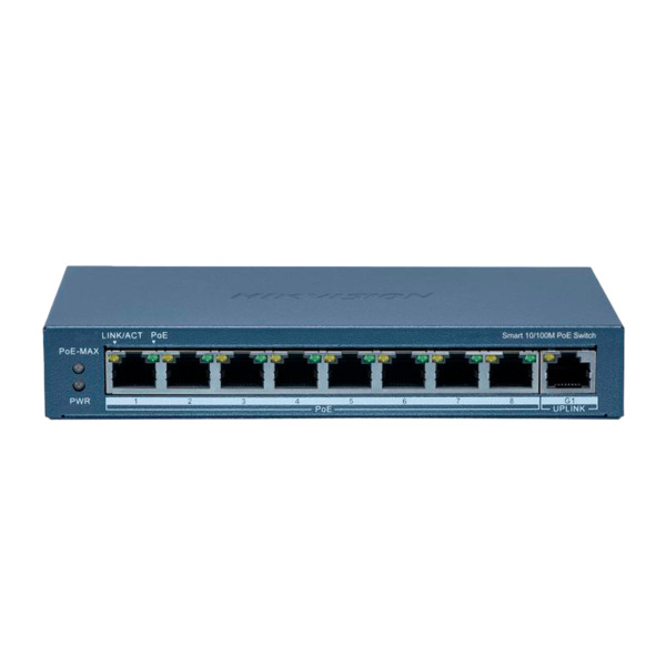 HIKVISION DS-3E1309P-EI(B) Hikvision Switch PoE Gestionable - 8 puertos PoE 802.3af/at + 1 Uplink RJ45 - 8 RJ45 10/100 Mbps + 1