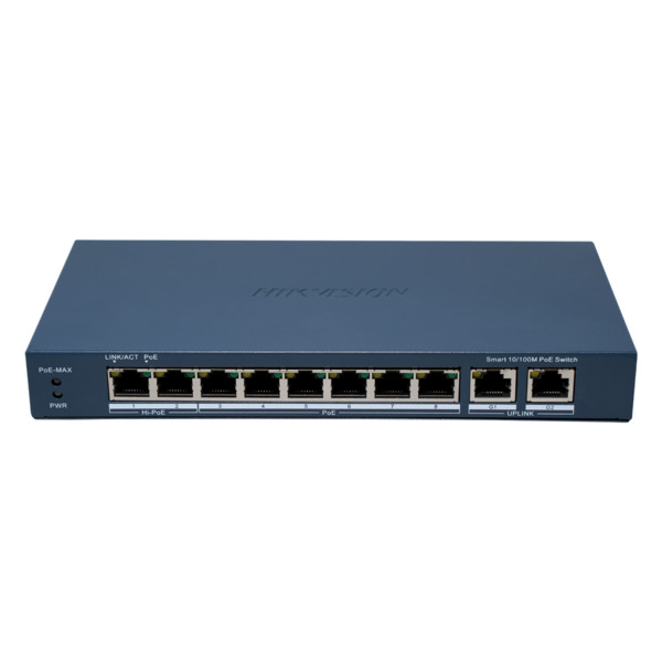 HIKVISION DS-3E1310HP-EI(B) Hikvision HiPoE Switch Gestionable - 8 puertos PoE 802.3af/at + 2 Uplink RJ45 - 8 RJ45 10/100 Mbps +
