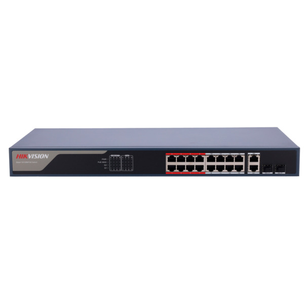 HIKVISION DS-3E1318P-EI Switch PoE Hikvision - 16 puertos RJ45 FE + 2 puertos Gigabit RJ45/SFP - 16 Puertos PoE+ 802.3af/at - Ha (1)