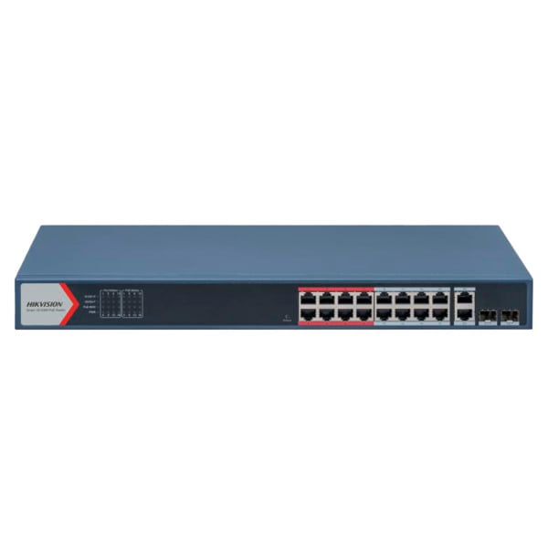 HIKVISION DS-3E1318P-EI Switch PoE Hikvision - 16 puertos RJ45 FE + 2 puertos Gigabit RJ45/SFP - 16 Puertos PoE+ 802.3af/at - Ha