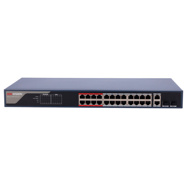 HIKVISION DS-3E1326P-EI(B) Switch PoE Hikvision - 24 puertos RJ45 FE + 2 puertos Gigabit RJ45/SFP - 24 Puertos PoE+ 802.3af/at - (1)