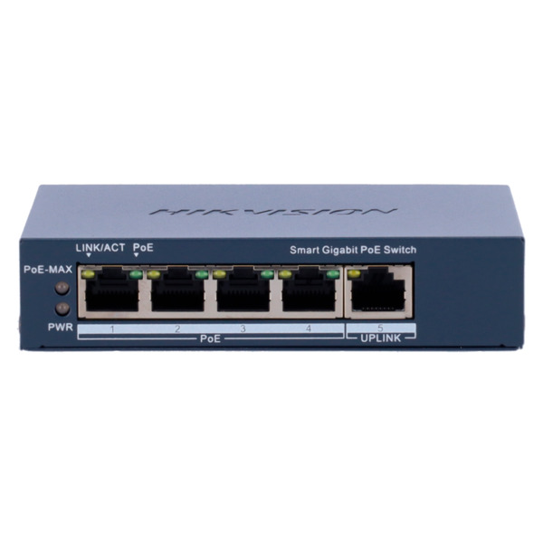 HIKVISION DS-3E1505P-EI Hikvision Switch Gigabit PoE Gestionable - 4 puertos PoE 802.3af/at + 1 Uplink RJ45 - 4 RJ45 10/100/1000 (1)