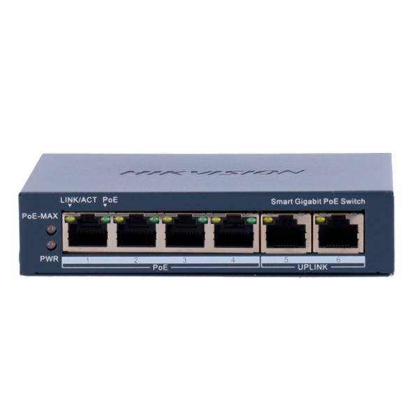 HIKVISION DS-3E1506P-EI Hikvision Gigabit PoE Switch Gestionable - 4 puertos PoE 802.3af/at + 2 Uplink RJ45 - 4 RJ45 10/100/1000 (1)