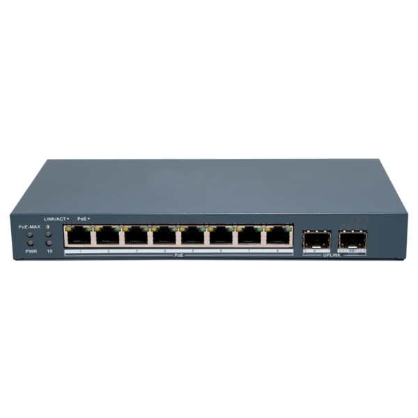 HIKVISION DS-3E1510P-EI/M-8P2F Hikvision PoE Switch Gestionable - 8 puertos PoE 802.3af/at + 2 SFP - 8 RJ45 10/100/1000 Mbps + 2