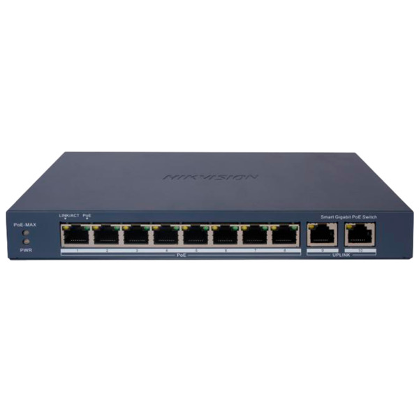 HIKVISION DS-3E1510P-EIV2 Hikvision PoE Switch Gestionable - 8 puertos PoE 802.3af/at + 2 Uplink RJ45 - 8 RJ45 10/100/1000 Mbps