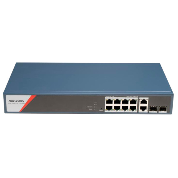 HIKVISION DS-3E1512HP-SI-8P2T2F Switch PoE Hikvision - 8 puertos RJ45 GE + 2 puertos Gigabit RJ45/SFP - 8 Puertos PoE+ 802.3af/a