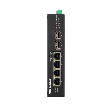 Comprar HIKVISION DS-3T0506HP-E/HS Switch Industrial PoE Hikvision - 4 puertos RJ45 Gigabit + 2 puertos Gigabit SFP - 3 Puertos PoE+ y 1 Puerto HiPoE - Hasta 60w de Potencia PoE Total - Instalación en Carril DIN