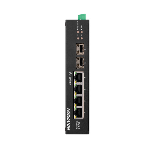 HIKVISION DS-3T0506HP-E/HS Switch Industrial PoE Hikvision - 4 puertos RJ45 Gigabit + 2 puertos Gigabit SFP - 3 Puertos PoE+ y 1