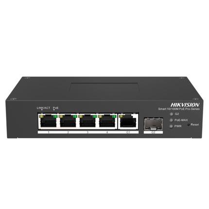 Comprar HIKVISION DS-3T1306P-SI/HS Switch PoE Hikvision - 4 puertos RJ45 FE + 1 puerto Gigabit RJ45/SFP - 4 Puertos PoE+ 802.3af/at - Hasta 60w de Potencia PoE Total - PoE Extendido / PoE Watchdog / Port Isolation - Instalación en pared/sobremesa
