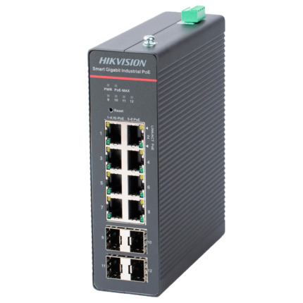 Comprar HIKVISION DS-3T1512HP-SI-8P4F Hikvision Switch Industrial PoE Cloud Capa 2 - 8 puertos PoE+ Gigabit + 4 puertos SFP Gigabit - Compatible 802.3af/at/bt  / Máximo 300W - Static LAG/DHCP Snoop/IGMP Snoop/Port Mirror - VLAN/Loop Prevention/STP/RSTP/A