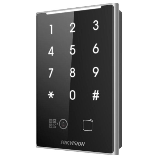 HIKVISION DS-K1109DKB-QR Lector de acceso - Acceso por tarjeta MF DESFire, QR y PIN - Indicador LED y acústico - Wiegand 26/34 |