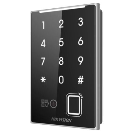 Comprar HIKVISION DS-K1109DKFB-QR Lector de acceso - Acceso por huella, tarjeta MF DESFire, QR y PIN - Indicador LED y acústico - Wiegand 26/34 | RS485 - Compatible con controladoras Hikvision - Apto para exterior IP65