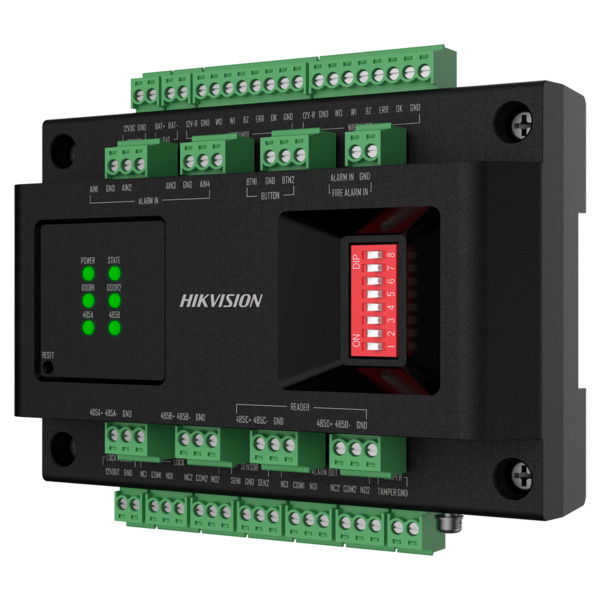 HIKVISION DS-K2M002X Controladora de acceso extensora - Facial, huella, tarjeta, QR o PIN - 2 puertas | Comunicación RS485 - 2 l