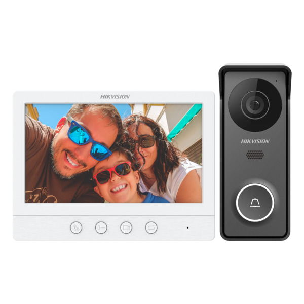 HIKVISION DS-KIS213(B) Kit de videoportero - Tecnología 4 hilos analógico - Placa y monitor | Permite 2 monitores más - Conexión