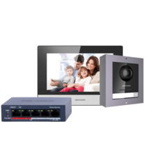 HIKVISION DS-KIS602(B) Kit de videoportero - Tecnología IP &amp; WiFi | Switch PoE - Placa y monitor | Permite 16 monitores más
