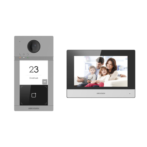 HIKVISION DS-KIS604-P(C) Kit de videoportero con dos relés - Tecnología IP & WiFi - Placa y monitor | Permite 16 monitores m
