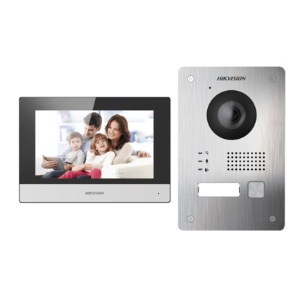 Comprar HIKVISION DS-KIS703Y-P Kit de videoportero - Tecnología 2 hilos con TCP/IP &amp; WiFi - Placa y monitor | Permite sólo 1 monitor - Firmware de fácil configuración sin red - App móvil con P2P - Montaje sobre superficie o encastrado | IP65