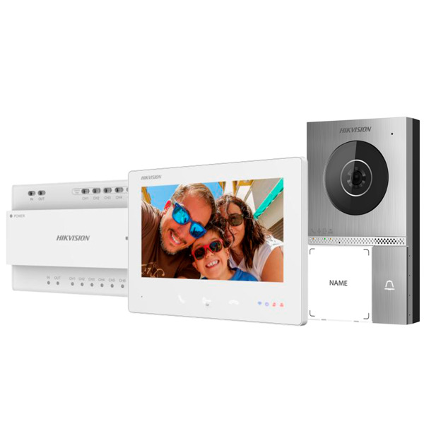 HIKVISION DS-KIS705EY Kit de videoportero con dos relés - Tecnología 2 hilos HD con WiFi - Placa y monitor | Permite 8 monitores