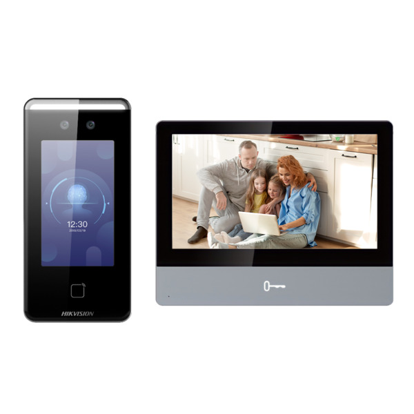 HIKVISION DS-KIS901-P Kit de videoportero - Tecnología IP & WiFi - Placa y monitor | Permite 16 monitores más - Facial, tarj