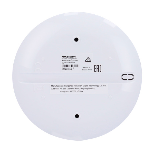 HIKVISION DS-PDCL12-EG2 Detector cableado de techo - Alcance detección 12 m - Resistencias fin de línea (EOL) seleccionables - A (3)