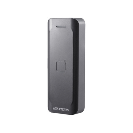 Comprar Hikvision HIK-332 DS-K1802M Lector de tarjetas Mifare. Cumple con la ISO 14443-A. Frecuencia de lectura de tarjetas de 13,56 MHz. Interfaz Wiegand 26/34. Zumbador audible. Carcasa de material PC + ABS. Protección IP65