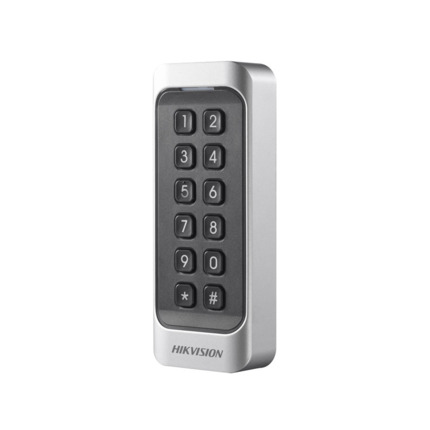 Comprar Hikvision HIK-336N DS-K1107AMK Lector Mifare HIKVISION con teclado. Estándar Mifare 13,56MHz. Rango de lectura: ?50 mm. Comunicación Wiegand 26/34, RS485, OSDP. Alarma antisabotaje. Protección IP65.