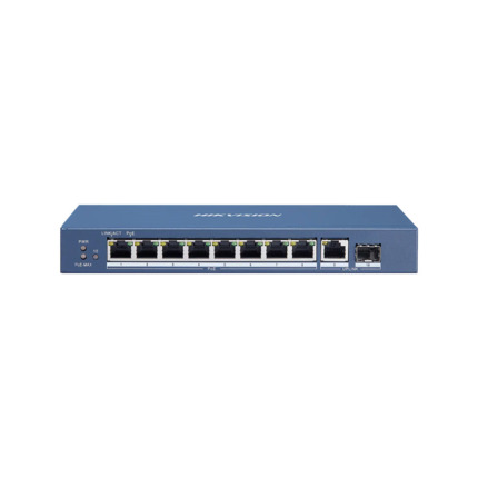 Comprar Hikvision HIK-684 DS-3E0510P-E Switch PoE Gigabit no gestionable Hikvision. 8 puertos PoE Gigabit. 1 puerto RJ45 Uplink Gigabit. 1 puerto SFP Uplink Gigabit. Entrega PoE de ?30W por puerto, 110W en totalSoporta Auto MDI/MDIX. Soporta Store & Forw