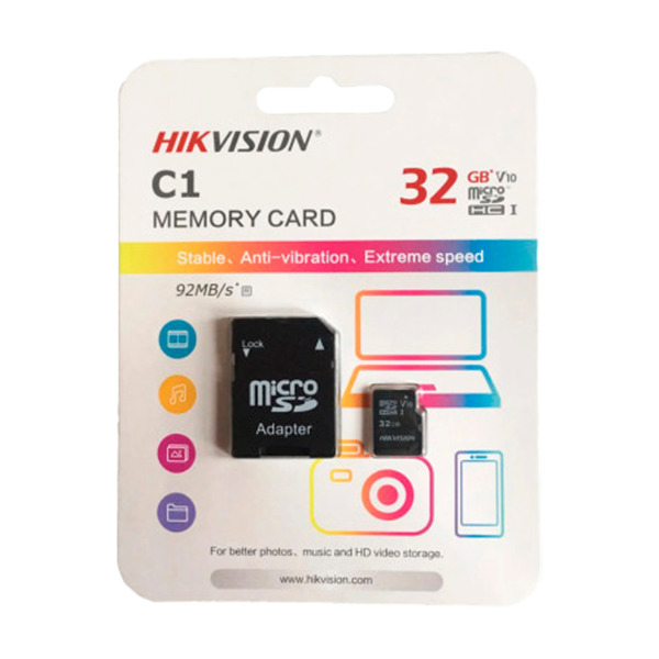 HIKVISION HS-TF-C1STD-32G-A Tarjeta de memoria con adaptador Hikvision - Capacidad 32 GB - Clase 10  | Velocidad escritura 20 MB (1)
