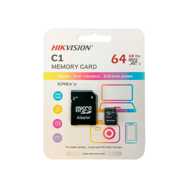 HIKVISION HS-TF-C1STD-64G-A Tarjeta de memoria con adaptador Hikvision - Capacidad 64 GB - Clase 10 | Velocidad escritura 20 MB/ (1)