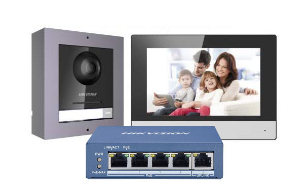 HIKVISION INTERCOM DS-KIS602(B) Kit Videoportero IP Estación interior + Estación puerta + Switch + SD 16GB Hikvision