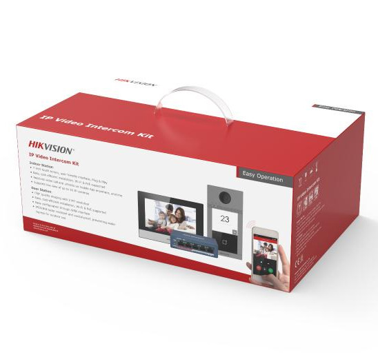 HIKVISION INTERCOM DS-KIS604-S(C) Kit de videoportero IP residencial Placa exterior Monitor switch PoE  4 puertos MicroSD 16GB (1)