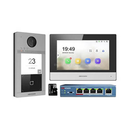 Comprar HIKVISION INTERCOM DS-KIS604-S(C) Kit de videoportero IP residencial Placa exterior Monitor switch PoE  4 puertos MicroSD 16GB