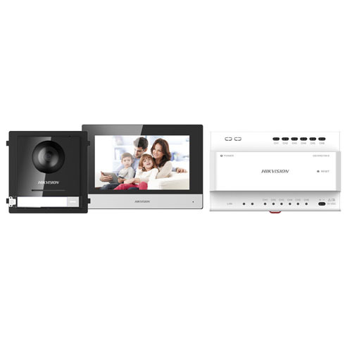 HIKVISION INTERCOM DS-KIS702Y Kit videoportero 2 hilos Placa exterior + Monitor interior + alimentador + distribuidor/convertido
