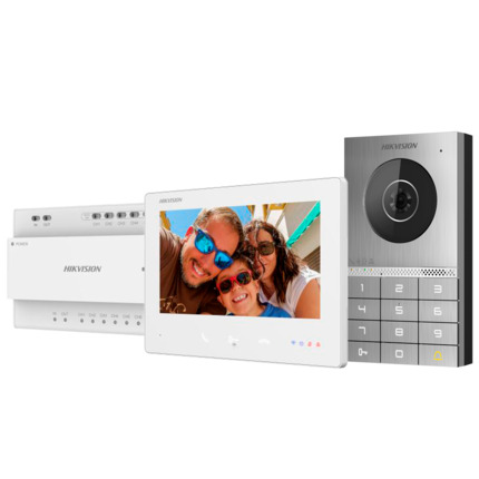 Comprar HIKVISION INTERCOM DS-KIS706EY Kit de videoportero con dos relés - Tecnología 2 hilos HD con WiFi - Placa y monitor | Permite 8 monitores más - Firmware de fácil configuración sin red - Lector MF y teclado | App móvil con P2P - Montaje sobre supe