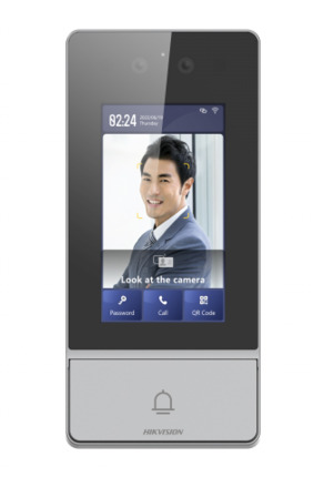 Comprar HIKVISION INTERCOM DS-KV9503-WBE1 Estación puerta Placa Calle Reconocimiento facial Antivandálica IP65 IK08 Pantalla táctil IPS 4,3"  Lector tarjetas Mifare Botón 2 cámaras HD 2MP Hikvision