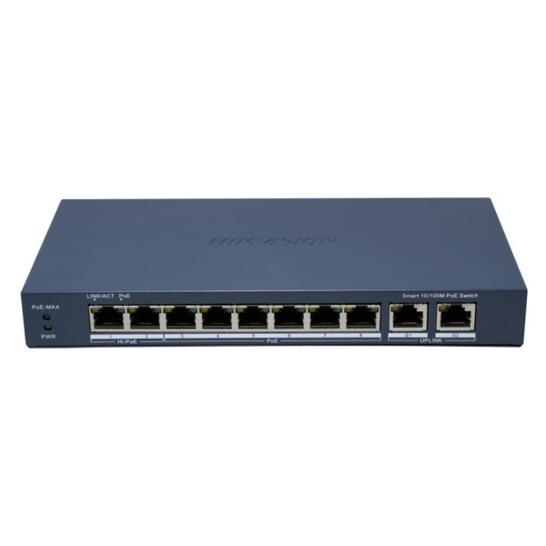 HIKVISION TRANSMISION AND DISPLAY DS-3E1310HP-EI(B) Switch inteligente Administrado 8 puertos 100Mbps PoE + 2 puertos RJ45 Gigab