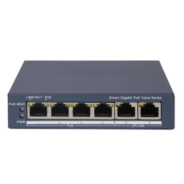 HIKVISION TRANSMISION AND DISPLAY DS-3E1506P-EI/M Switch PoE inteligente Gigabit de 4 puertos PoE + 2 RJ45