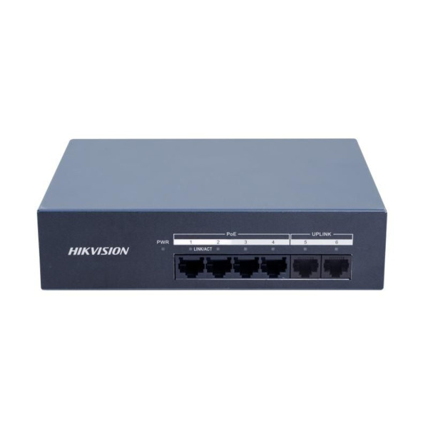 HIKVISION TRANSMISION AND DISPLAY DS-XS06G-P Switch no administrado 4 puertos RJ45 PoE Gigabit + 2 puertos RJ45 Gigabit L2